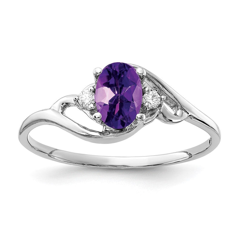 14k White Gold 6x4mm Oval Amethyst VS Real Diamond ring