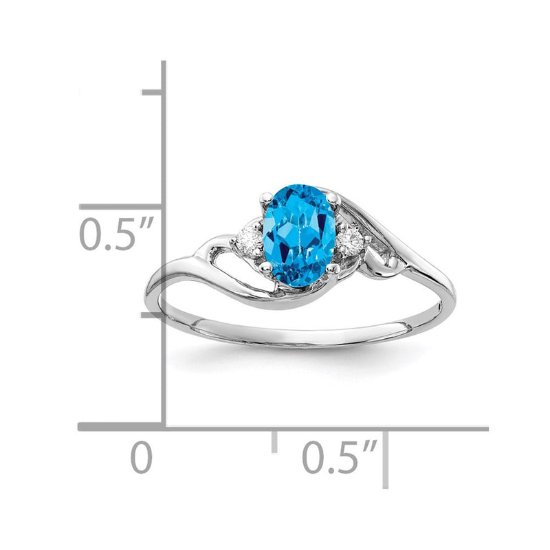 14k White Gold 6x4mm Oval Blue Topaz AA Real Diamond ring