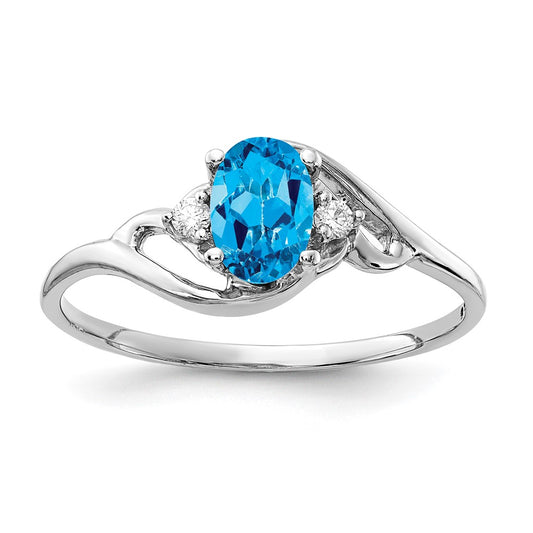 14k White Gold 6x4mm Oval Blue Topaz A Real Diamond ring