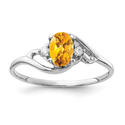 14k White Gold 6x4mm Oval Citrine Checker AA Real Diamond ring