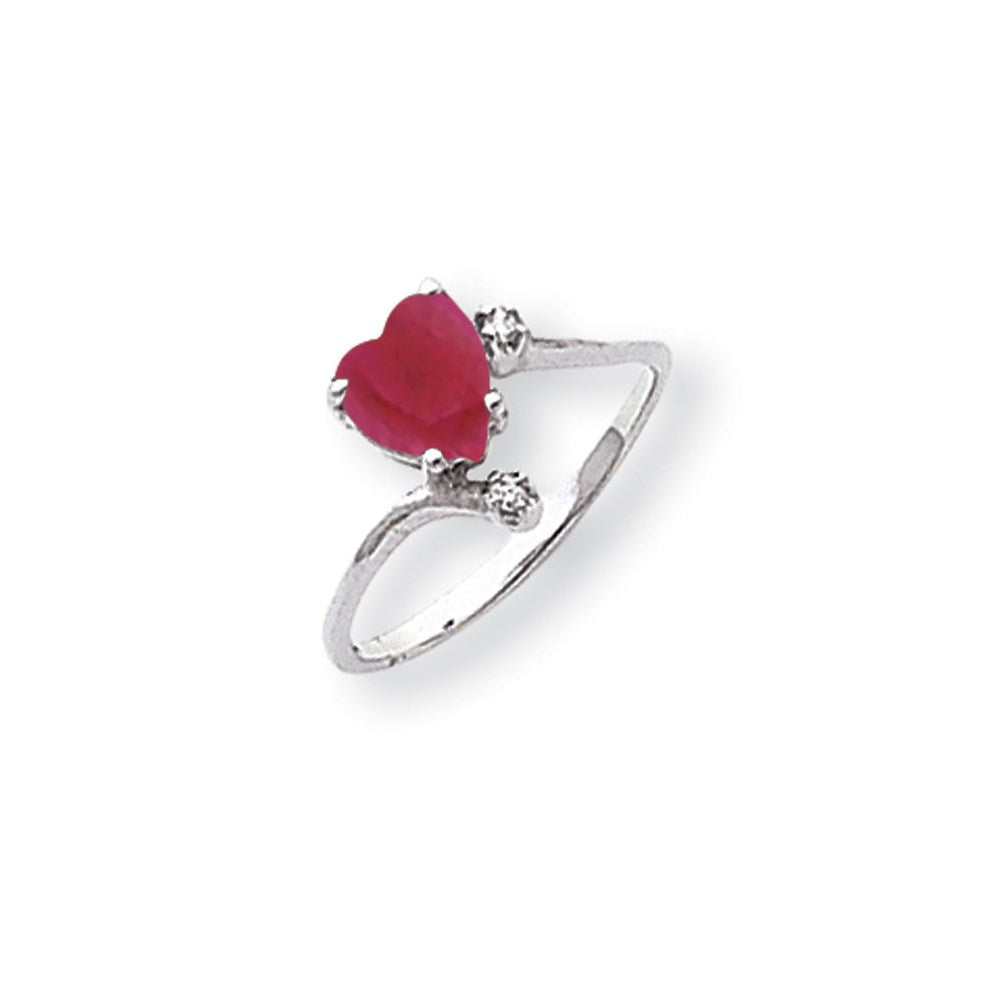 14k White Gold 6mm Heart Created Ruby AA Diamond ring