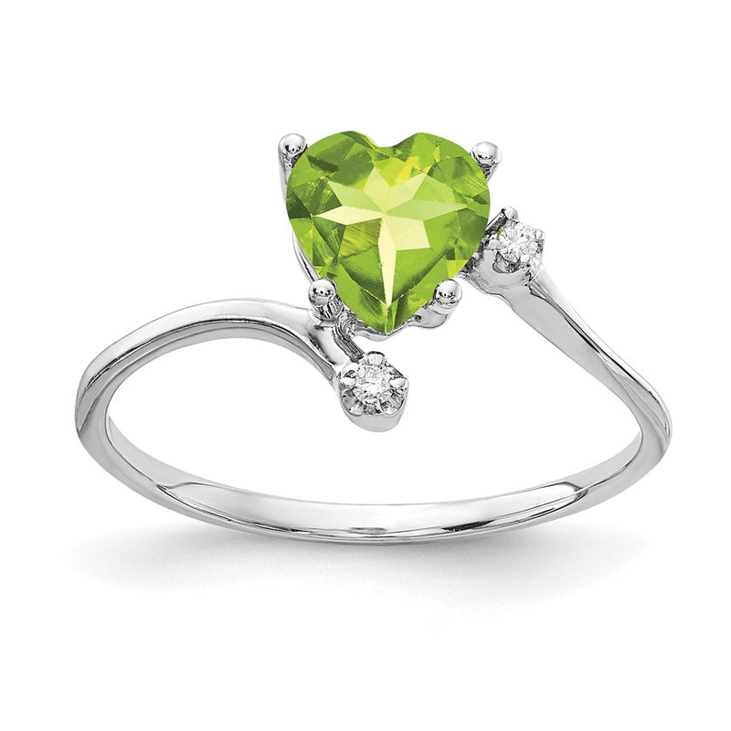 14k White Gold 6mm Heart Peridot AA Diamond ring