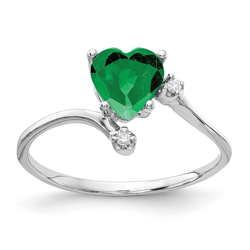 14k White Gold 6mm Heart Tsavorite A Diamond ring