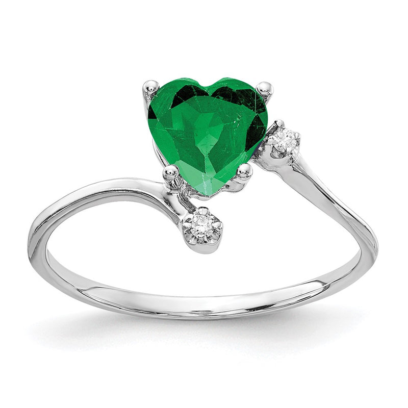 14k White Gold 6mm Heart Tsavorite A Diamond ring