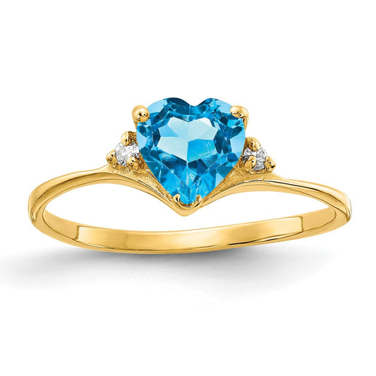 14K Yellow Gold 6mm Heart Blue Topaz A Real Diamond ring