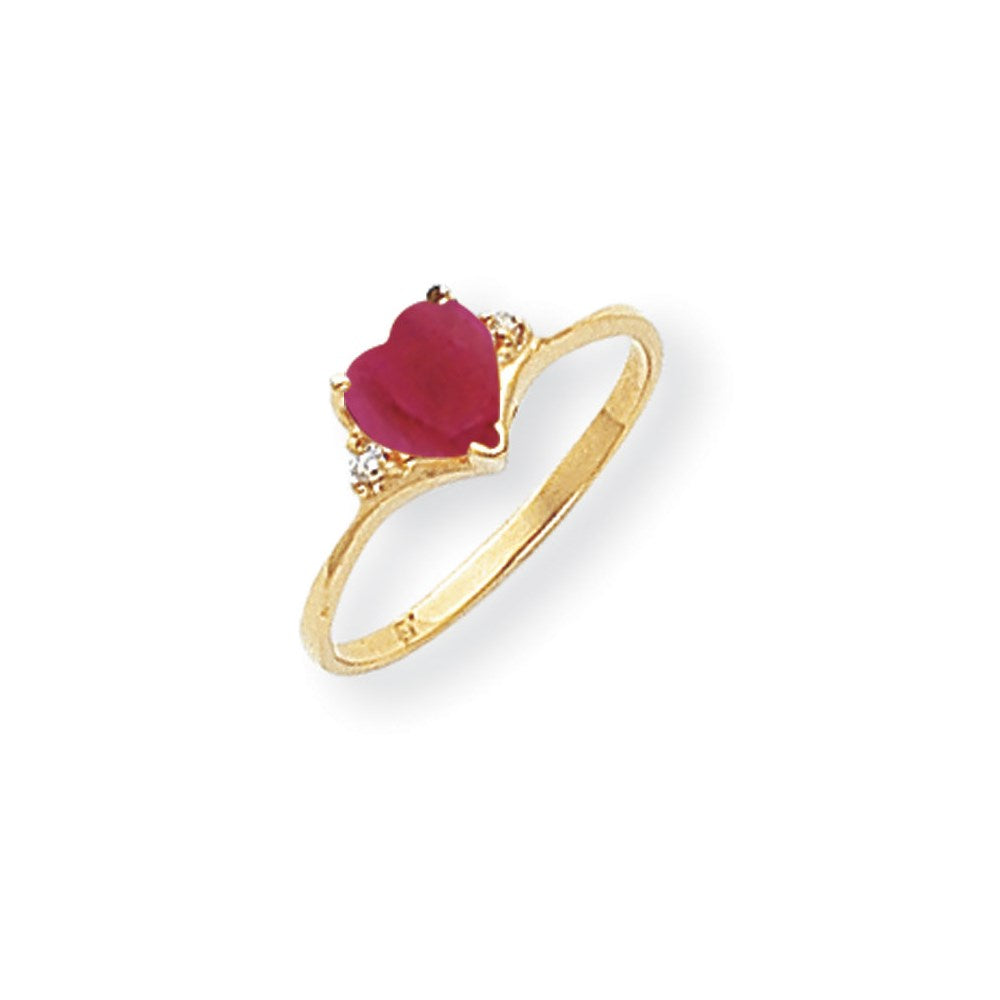 14k Yellow Gold 6mm Heart Created Ruby A Diamond ring