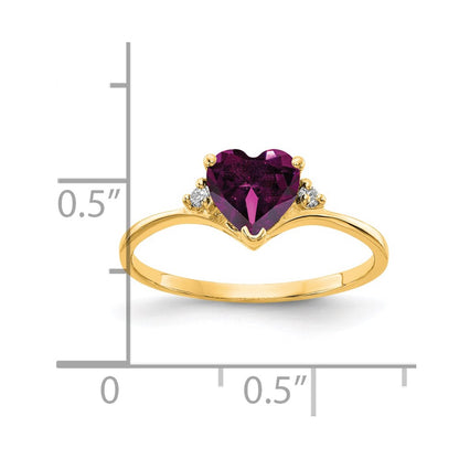 Solid 14k Yellow Gold 6mm Heart Rhodolite Simulated Garnet AAA CZ Ring