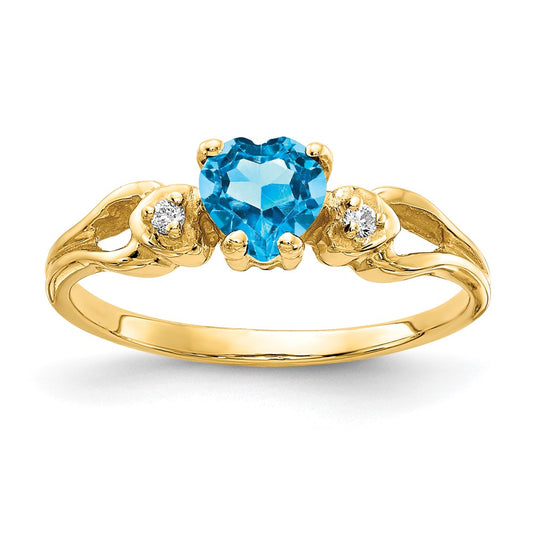 14k Yellow Gold 5mm Heart Blue Topaz AAA Diamond ring