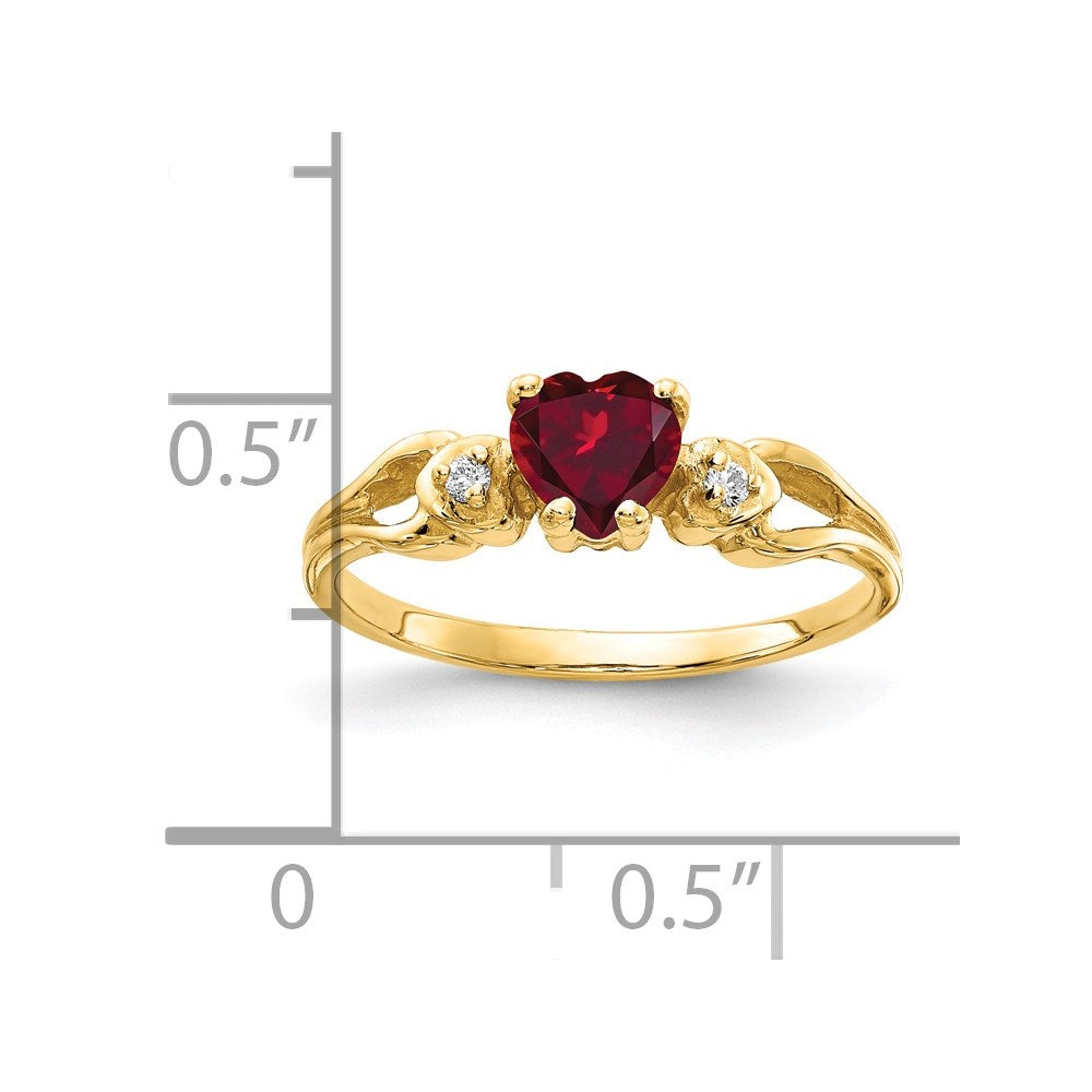 14k Yellow Gold 5mm Heart Created Ruby AA Diamond ring