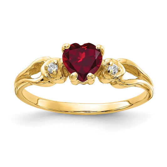 14k Yellow Gold 5mm Heart Created Ruby AA Diamond ring