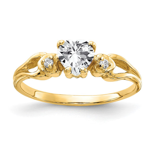 Solid 14k Yellow Gold 5mm Heart Cubic Zirconia A Simulated CZ Ring