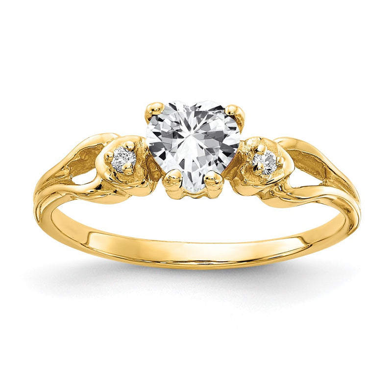 Solid 14k Yellow Gold 5mm Heart Cubic Zirconia AA Simulated CZ Ring