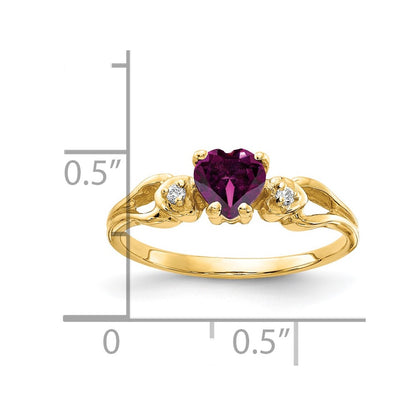 14k Yellow Gold 5mm Heart Rhodolite Garnet A Diamond ring