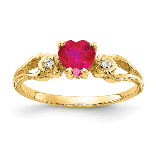 14k Yellow Gold 5mm Heart Ruby AAA Diamond ring