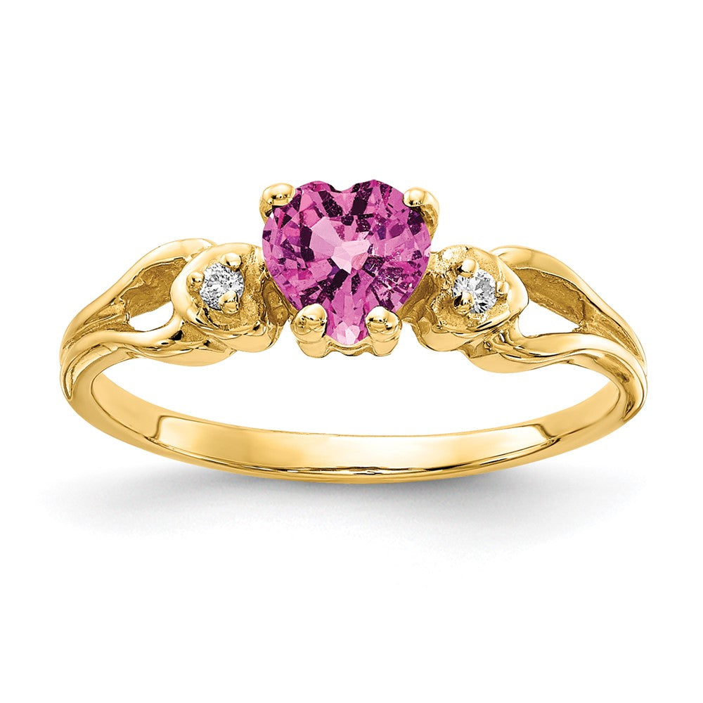 14K Yellow Gold 5mm Heart Pink Sapphire A Real Diamond ring