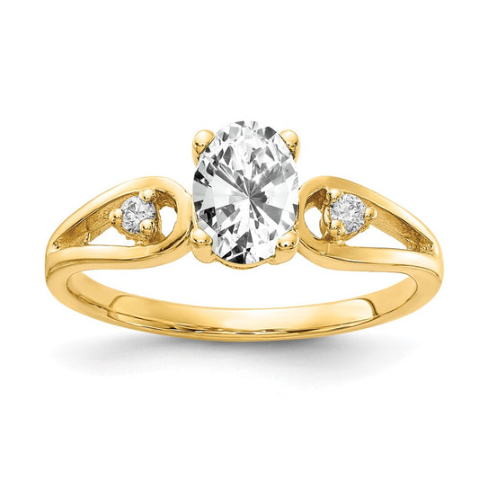 Solid 14k Yellow Gold 7x5mm Oval Cubic Zirconia AAA Simulated CZ Ring