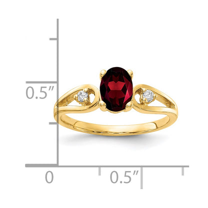 14k Yellow Gold 7x5mm Oval Garnet AA Diamond ring
