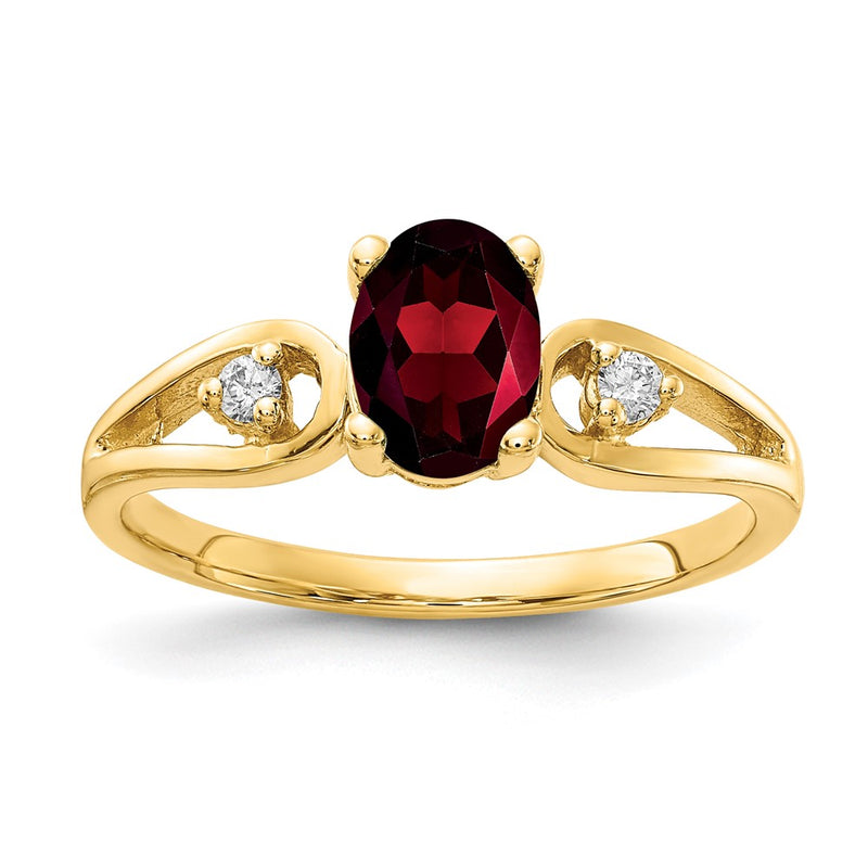 14k Yellow Gold 7x5mm Oval Garnet AA Diamond ring