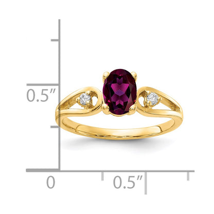 14k Yellow Gold 7x5mm Oval Rhodolite Garnet AAA Diamond ring