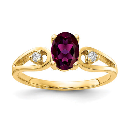14k Yellow Gold 7x5mm Oval Rhodolite Garnet AAA Diamond ring