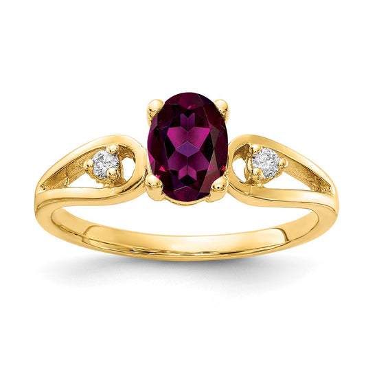 14k Yellow Gold 7x5mm Oval Rhodolite Garnet AAA Diamond ring