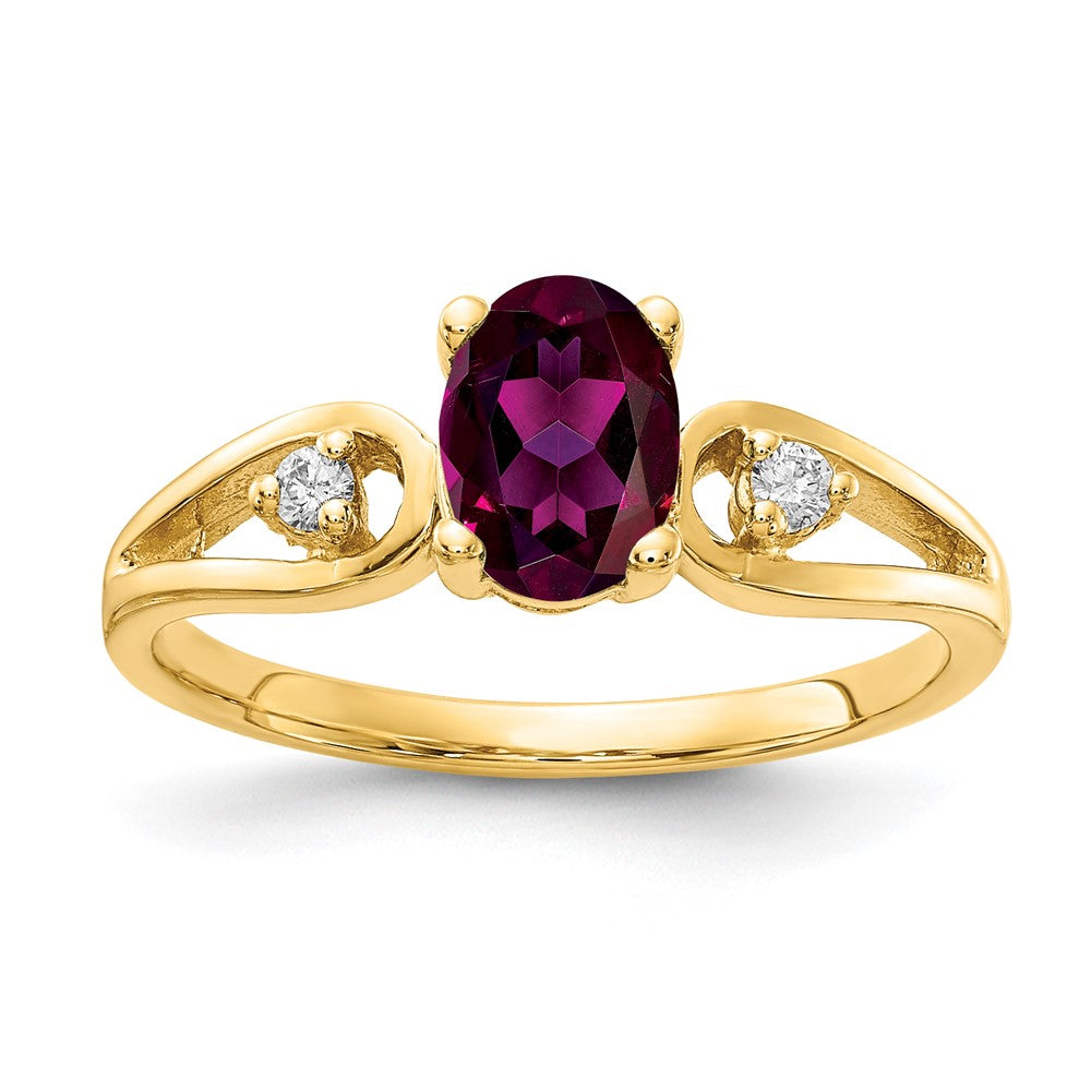 Solid 14k Yellow Gold 7x5mm Oval Rhodolite Simulated Garnet AA CZ Ring