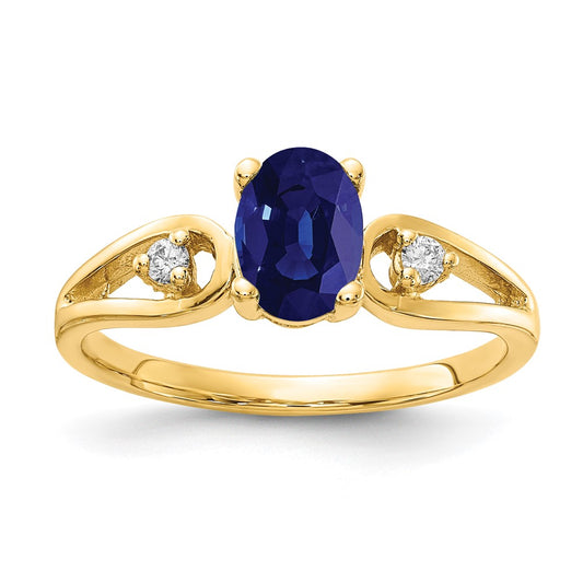 14k Yellow Gold 7x5mm Oval Sapphire AA Diamond ring