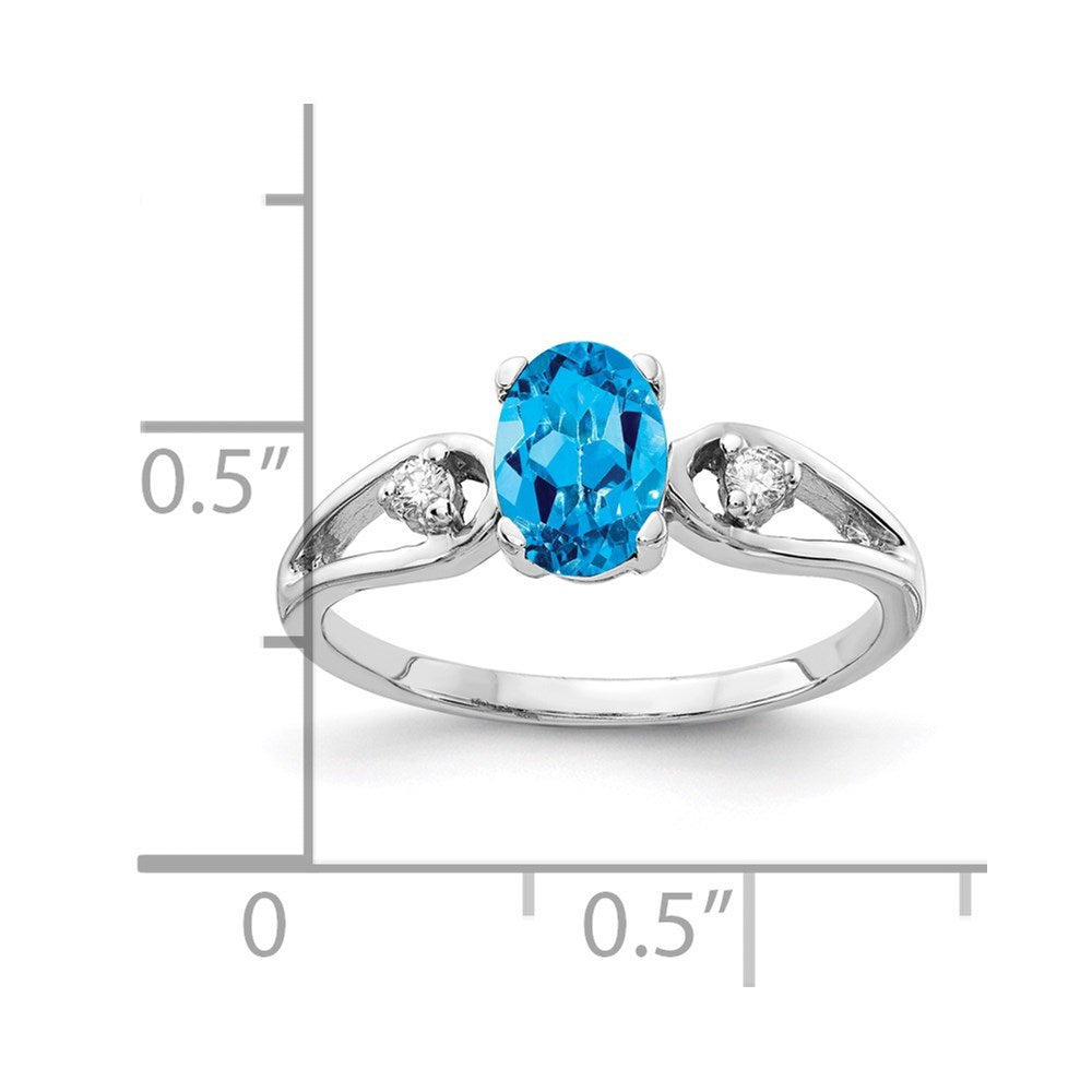 14k White Gold 7x5mm Oval Blue Topaz AAA Real Diamond ring