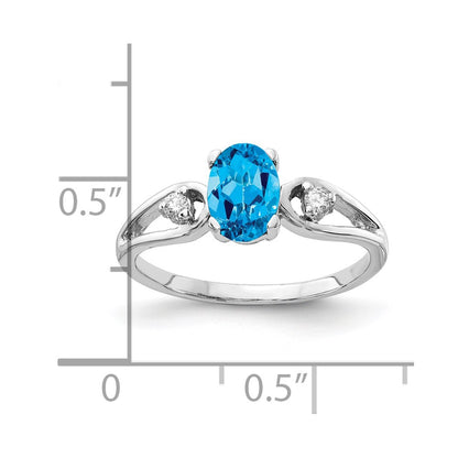 14k White Gold 7x5mm Oval Blue Topaz AAA Real Diamond ring