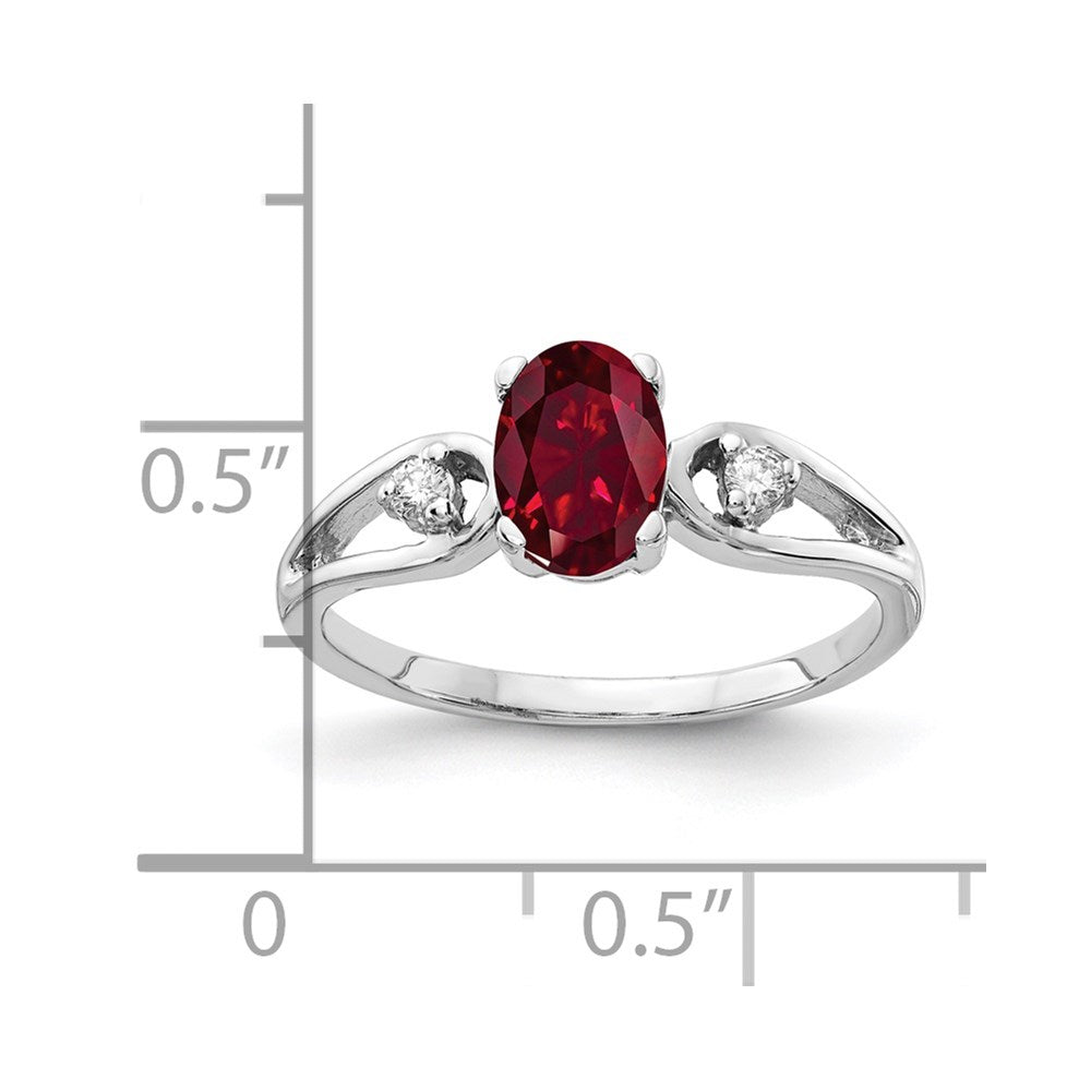 14k White Gold 7x5mm Oval Created Ruby VS Real Diamond ring