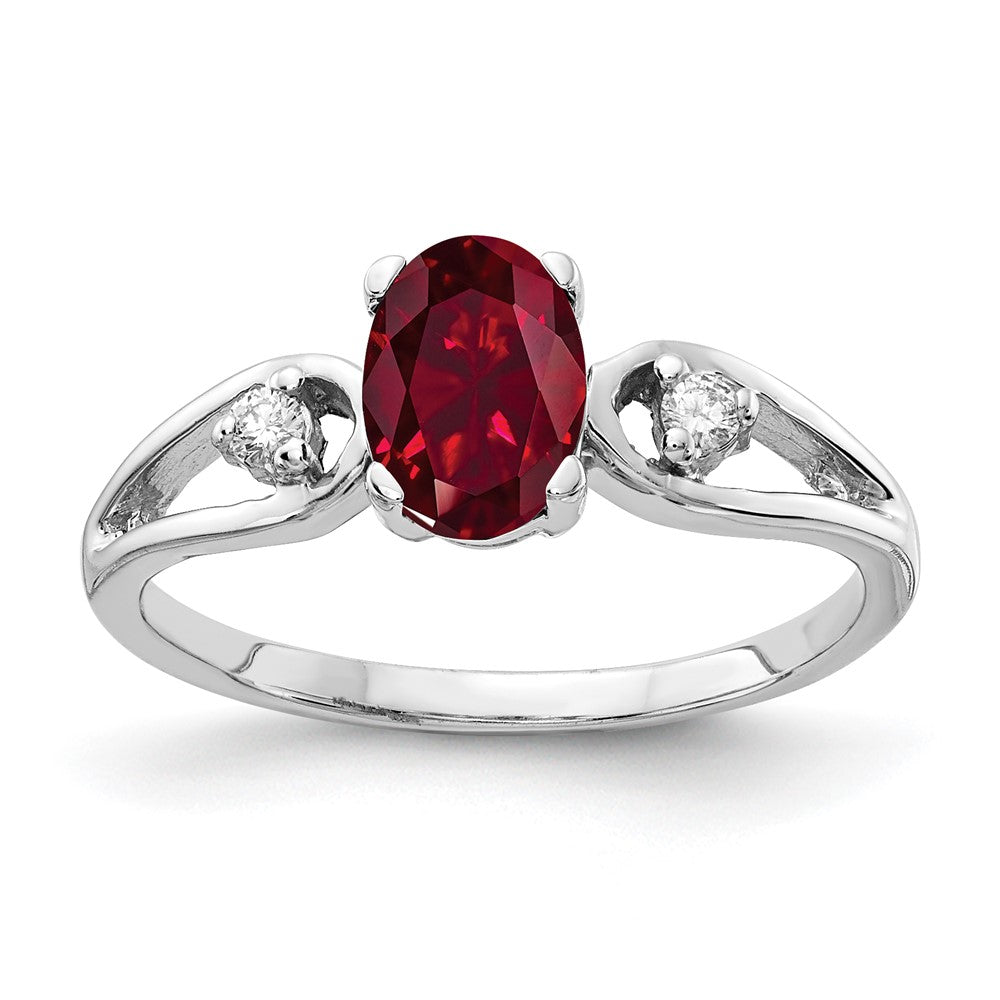 Solid 14k White Gold 7x5mm Oval Created Simulated Ruby AA CZ Ring