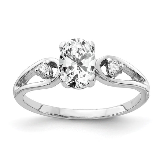 Solid 14k White Gold 7x5mm Oval Cubic Zirconia VS Simulated CZ Ring