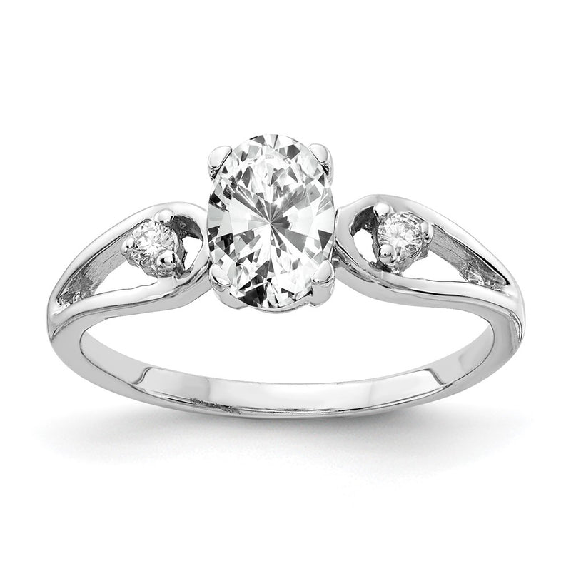 Solid 14k White Gold 7x5mm Oval Cubic Zirconia AA Simulated CZ Ring