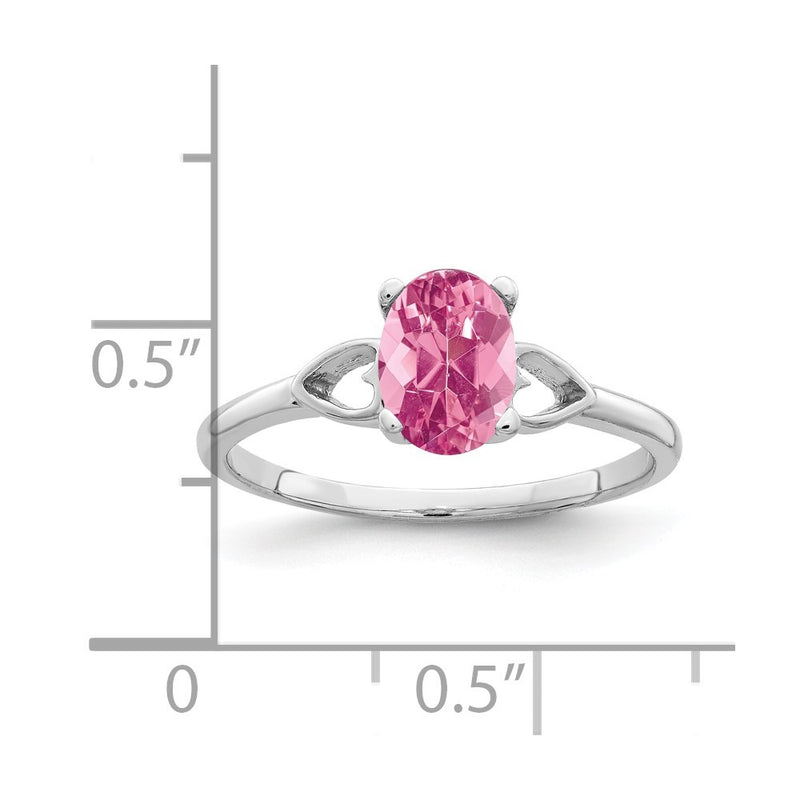 Solid 14k White Gold 7x5mm Oval Simulated Pink Tourmaline Ring