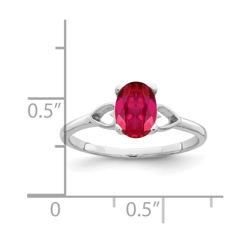Solid 14k White Gold 7x5mm Oval Simulated Ruby Ring
