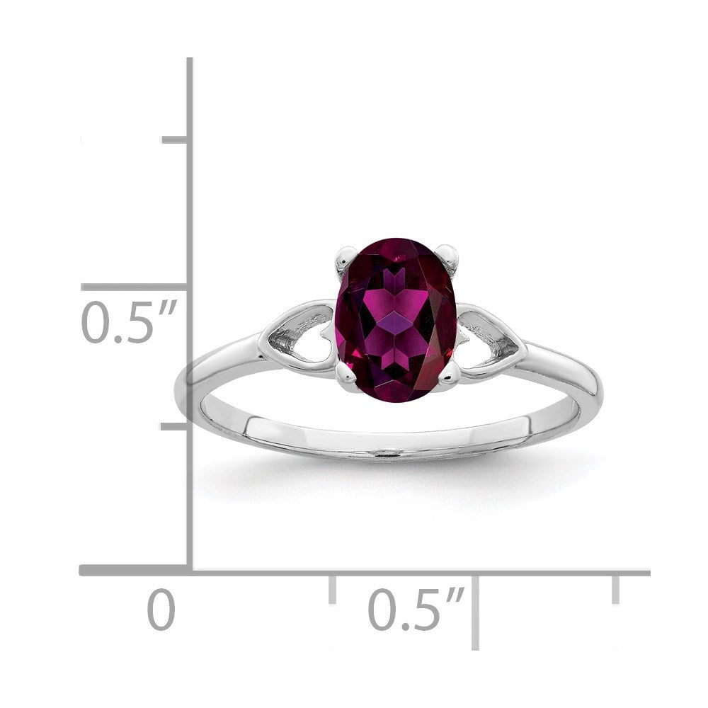 Solid 14k White Gold 7x5mm Oval Rhodolite Simulated Garnet Ring