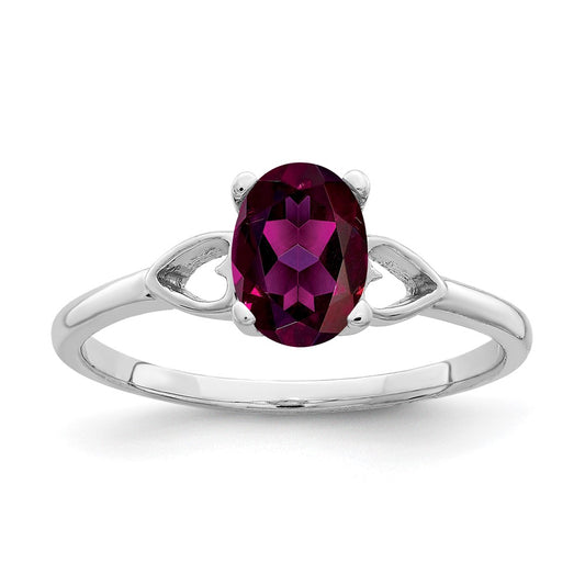 Solid 14k White Gold 7x5mm Oval Rhodolite Simulated Garnet Ring
