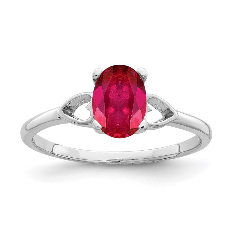 Solid 14k White Gold 7x5mm Oval Simulated Ruby Ring