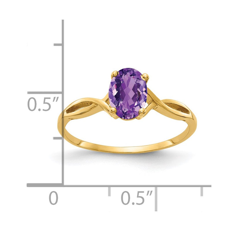 14K Yellow Gold 7x5mm Oval Amethyst Checker ring