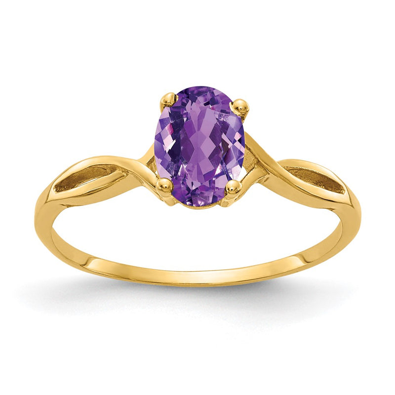 14K Yellow Gold 7x5mm Oval Amethyst Checker ring