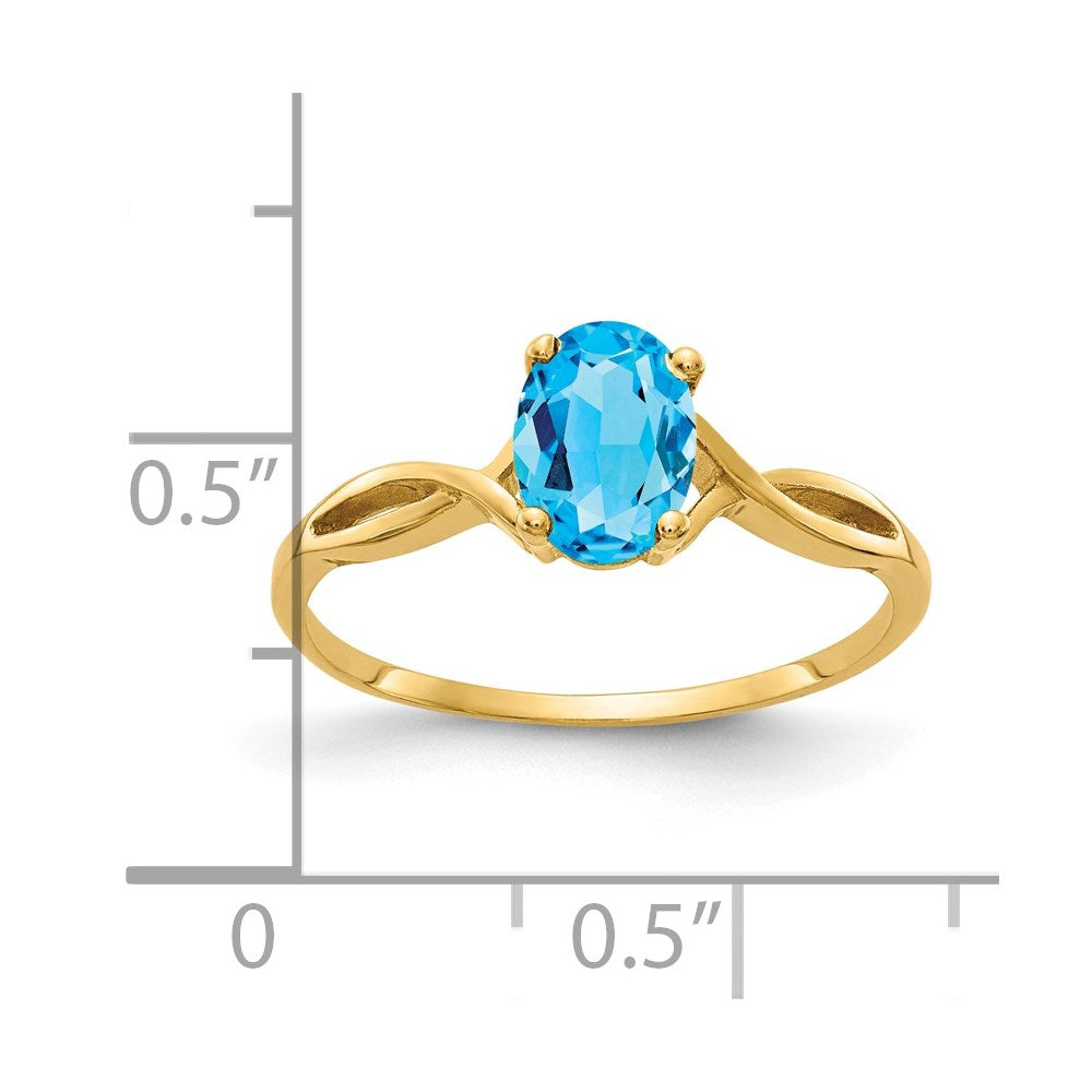 14K Yellow Gold 7x5mm Oval Blue Topaz Checker ring