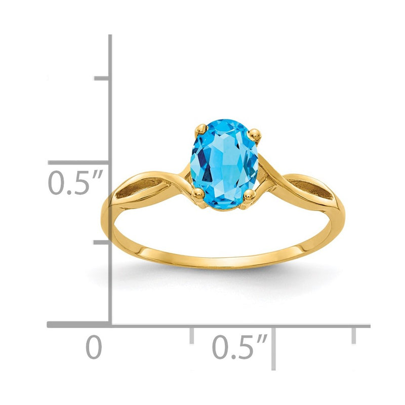 14K Yellow Gold 7x5mm Oval Blue Topaz Checker ring