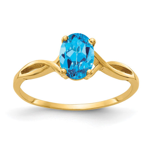 14K Yellow Gold 7x5mm Oval Blue Topaz Checker ring