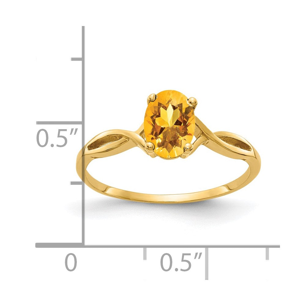 14K Yellow Gold 7x5mm Oval Citrine Checker ring