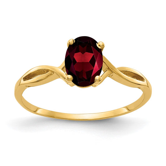 14K Yellow Gold 7x5mm Oval Garnet Checker ring