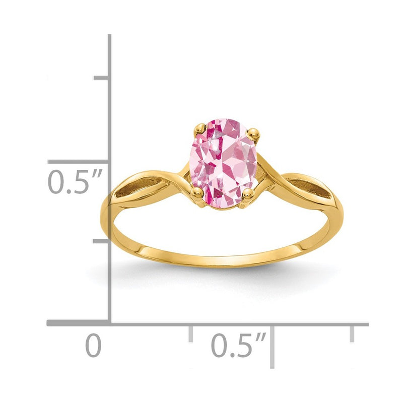 Solid 14k Yellow Gold 7x5mm Oval Simulated Pink Tourmaline Ring