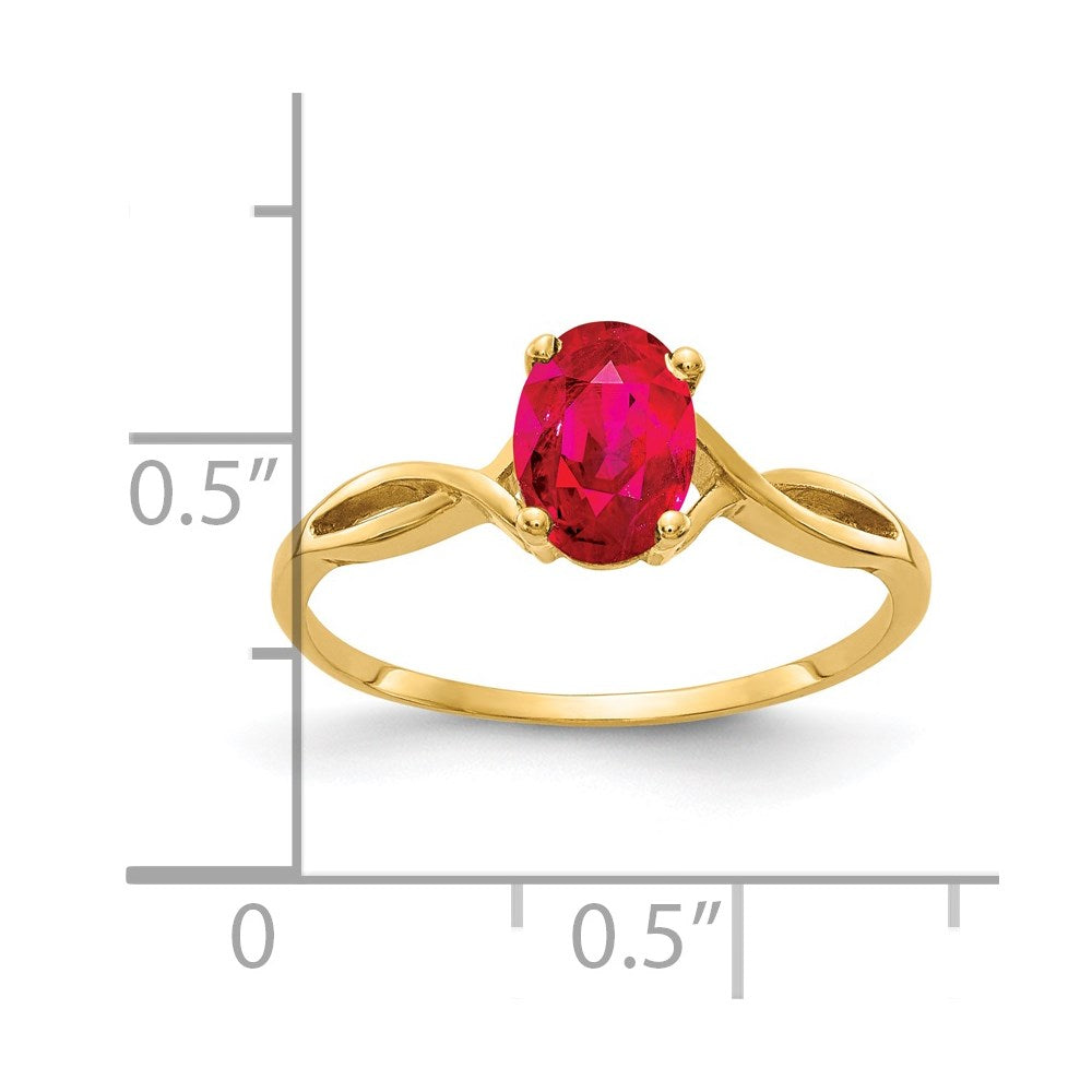 Solid 14k Yellow Gold 7x5mm Oval Simulated Ruby Ring