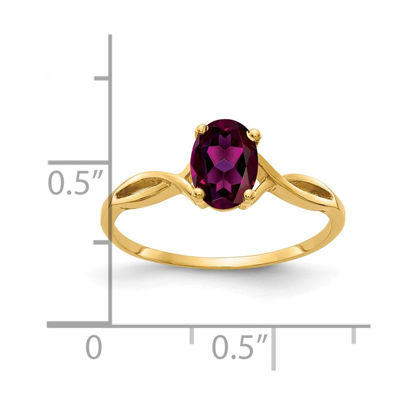 Solid 14k Yellow Gold 7x5mm Oval Rhodolite Simulated Garnet Ring