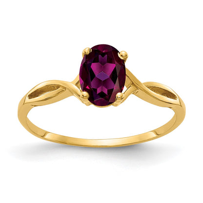 Solid 14k Yellow Gold 7x5mm Oval Rhodolite Simulated Garnet Ring
