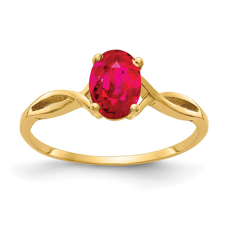 Solid 14k Yellow Gold 7x5mm Oval Simulated Ruby Ring